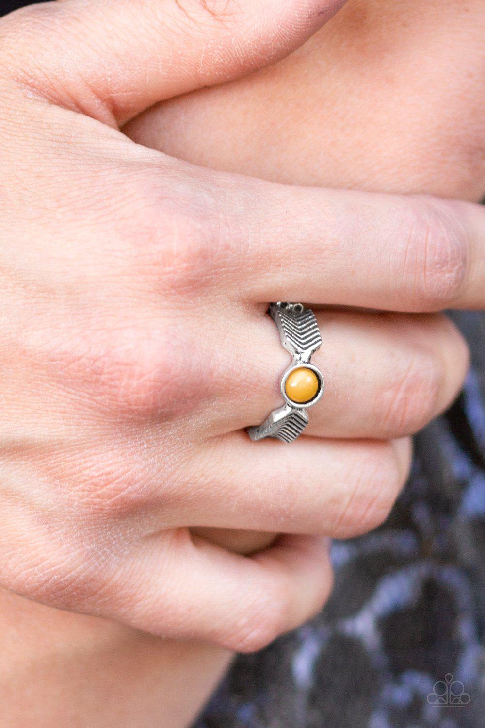 Awesomely ARROW Dynamic Silver and Yellow Ring - Paparazzi Accessories-CarasShop.com - $5 Jewelry by Cara Jewels