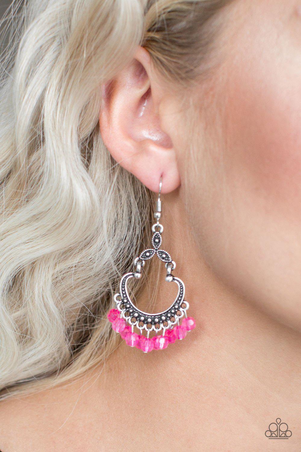 Babe Alert Pink Earrings - Paparazzi Accessories - model -CarasShop.com - $5 Jewelry by Cara Jewels