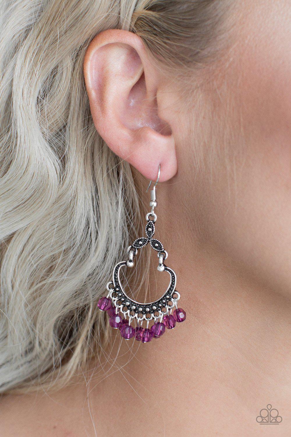 Babe Alert Purple Earrings - Paparazzi Accessories - model -CarasShop.com - $5 Jewelry by Cara Jewels