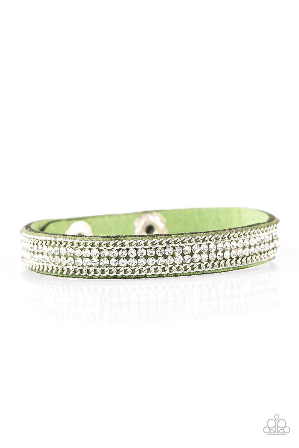 Babe Bling Green and White Narrow Wrap Snap Bracelet - Paparazzi Accessories-CarasShop.com - $5 Jewelry by Cara Jewels