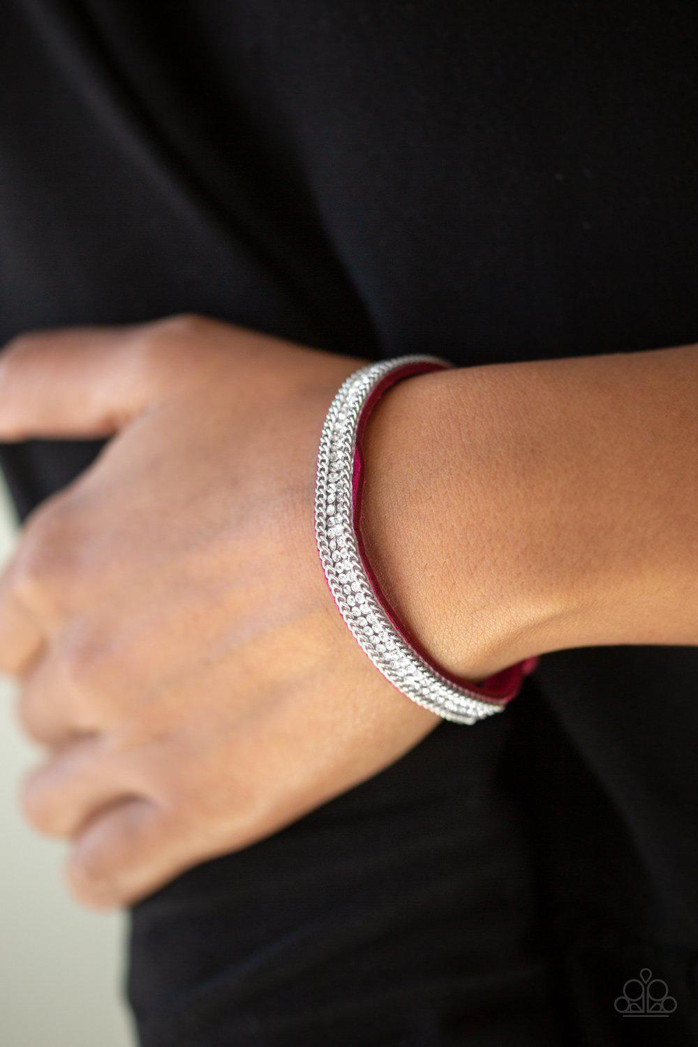 Babe Bling Pink and White Narrow Wrap Snap Bracelet - Paparazzi Accessories-CarasShop.com - $5 Jewelry by Cara Jewels