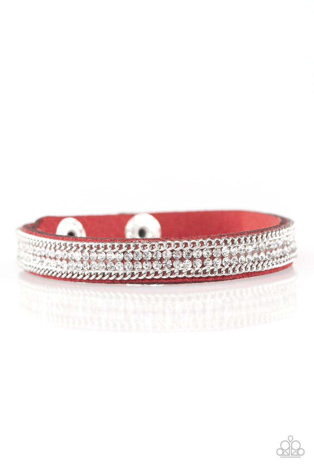 Babe Bling Red and White Narrow Wrap Snap Bracelet - Paparazzi Accessories-CarasShop.com - $5 Jewelry by Cara Jewels