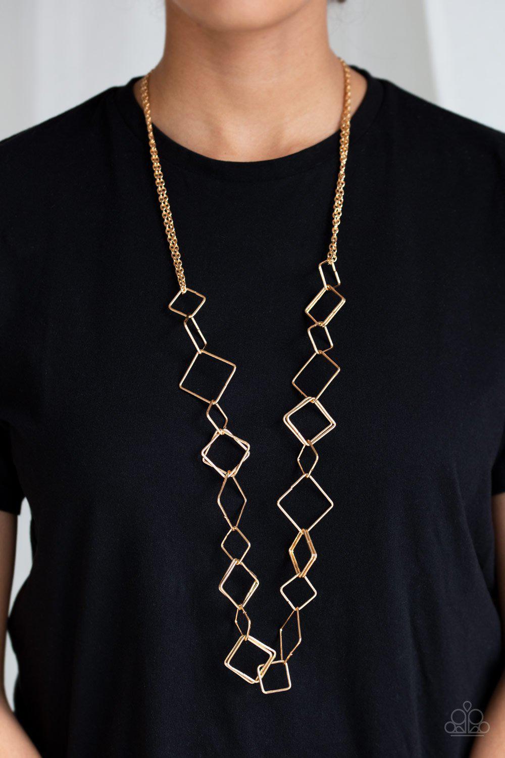 Backed Into A Corner Gold Necklace - Paparazzi Accessories-CarasShop.com - $5 Jewelry by Cara Jewels