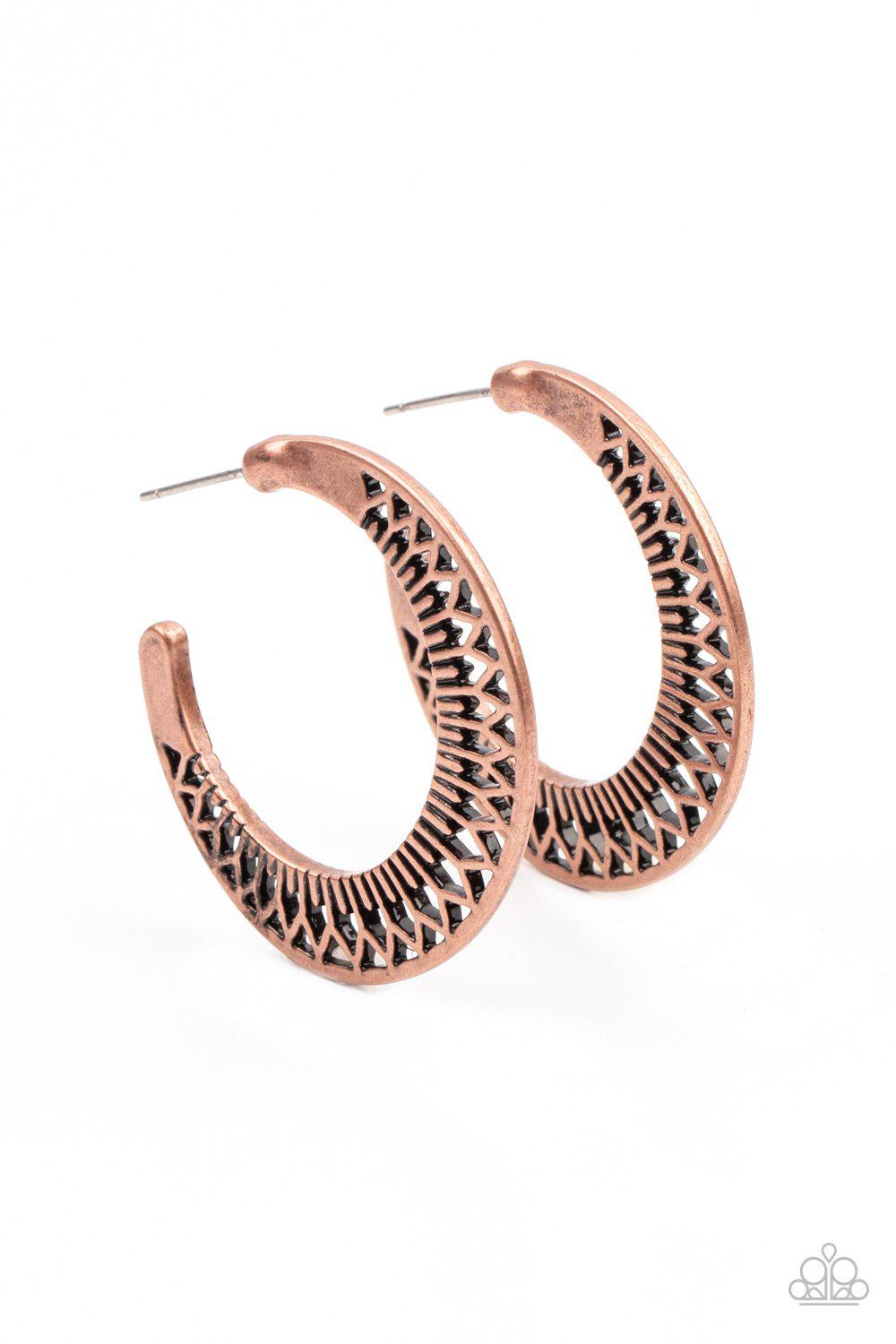 Bada BLOOM! Copper Filigree Hoop Earrings - Paparazzi Accessories- lightbox - CarasShop.com - $5 Jewelry by Cara Jewels