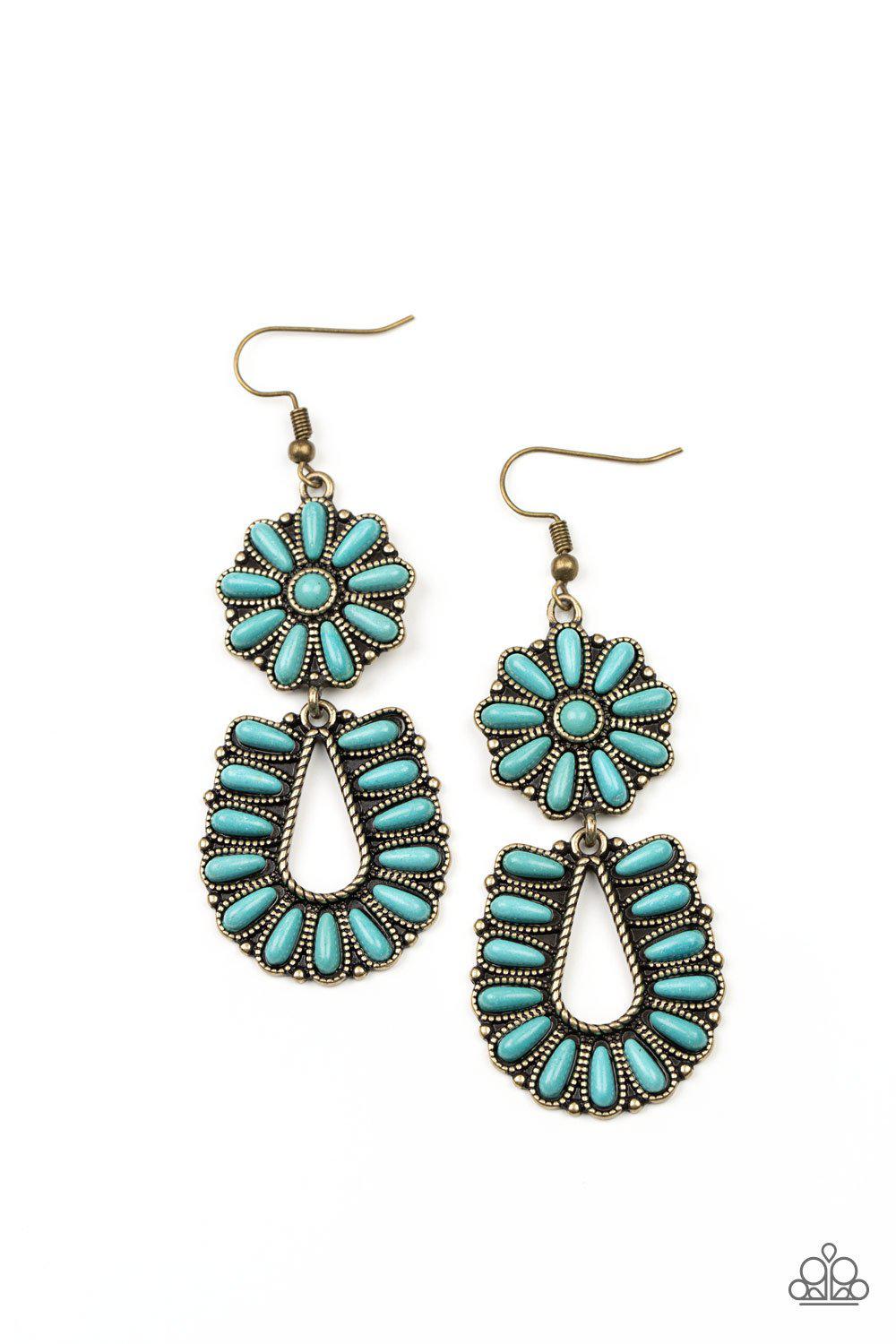 Badlands Eden Brass and Turquoise Blue Stone Earrings - Paparazzi Accessories 2021 Convention Exclusive- lightbox - CarasShop.com - $5 Jewelry by Cara Jewels