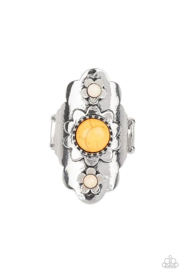 Badlands Garden Yellow Ring - Paparazzi Accessories- lightbox - CarasShop.com - $5 Jewelry by Cara Jewels