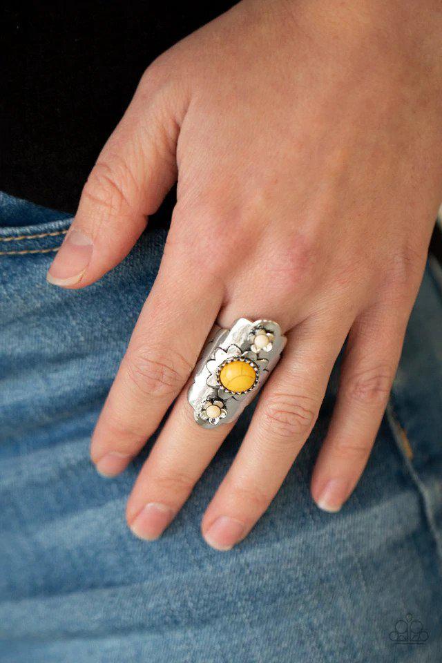 Badlands Garden Yellow Ring - Paparazzi Accessories- lightbox - CarasShop.com - $5 Jewelry by Cara Jewels