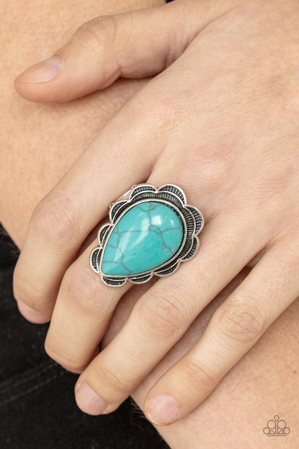 BADLANDS Romance Turquoise Blue Stone Ring - Paparazzi Accessories- model - CarasShop.com - $5 Jewelry by Cara Jewels