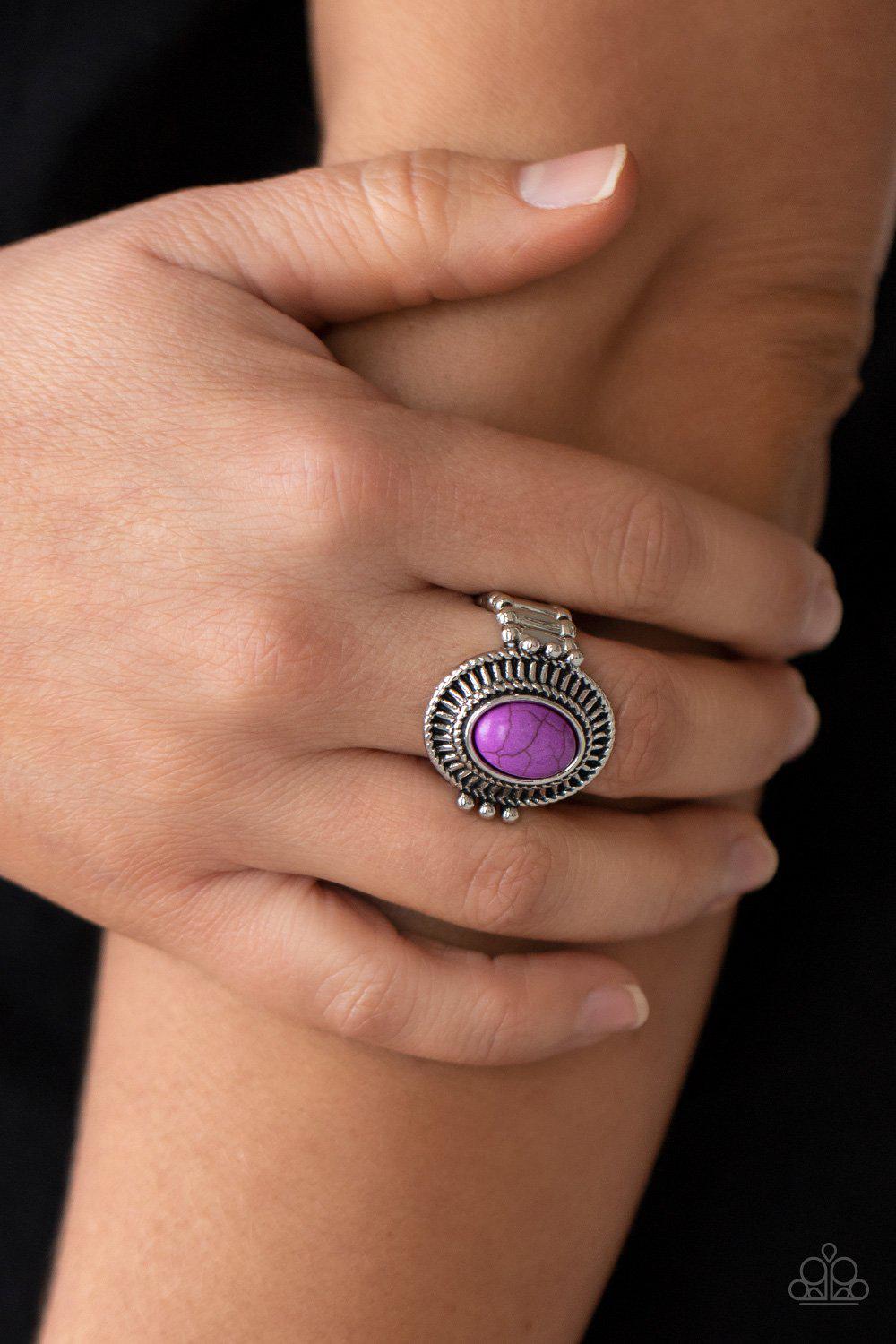 BADLANDS To The Bone Purple Stone Ring - Paparazzi Accessories- model - CarasShop.com - $5 Jewelry by Cara Jewels