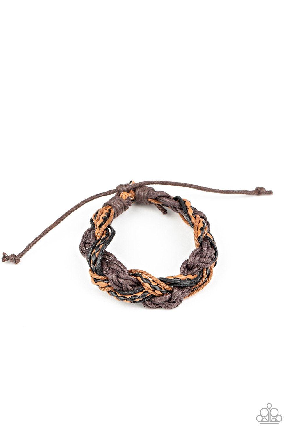 Badlands Wanderer Brown Leather Urban Knot Bracelet - Paparazzi Accessories-CarasShop.com - $5 Jewelry by Cara Jewels
