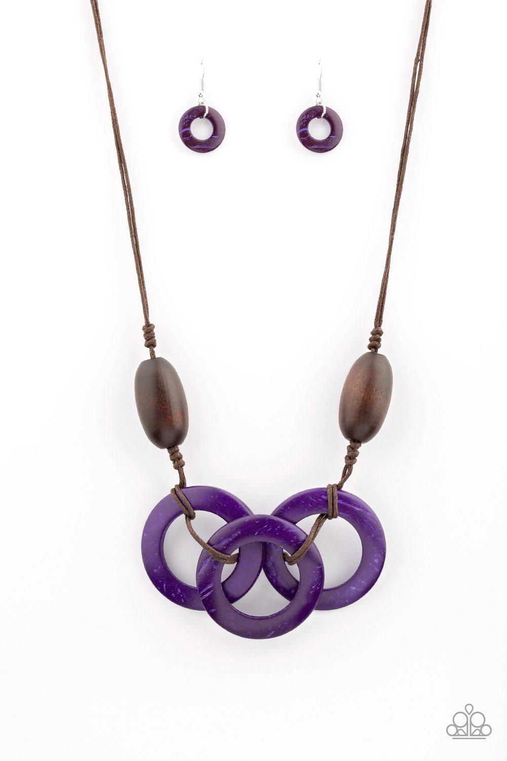 Bahama Drama Purple and Brown Wood Necklace - Paparazzi Accessories-CarasShop.com - $5 Jewelry by Cara Jewels