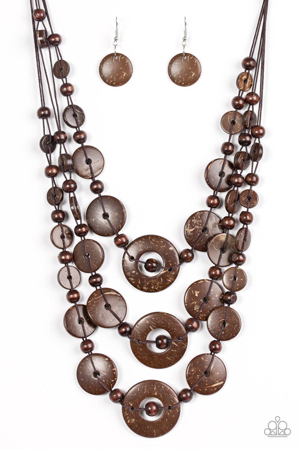 Bali Boardwalk Brown Wood Necklace - Paparazzi Accessories-CarasShop.com - $5 Jewelry by Cara Jewels