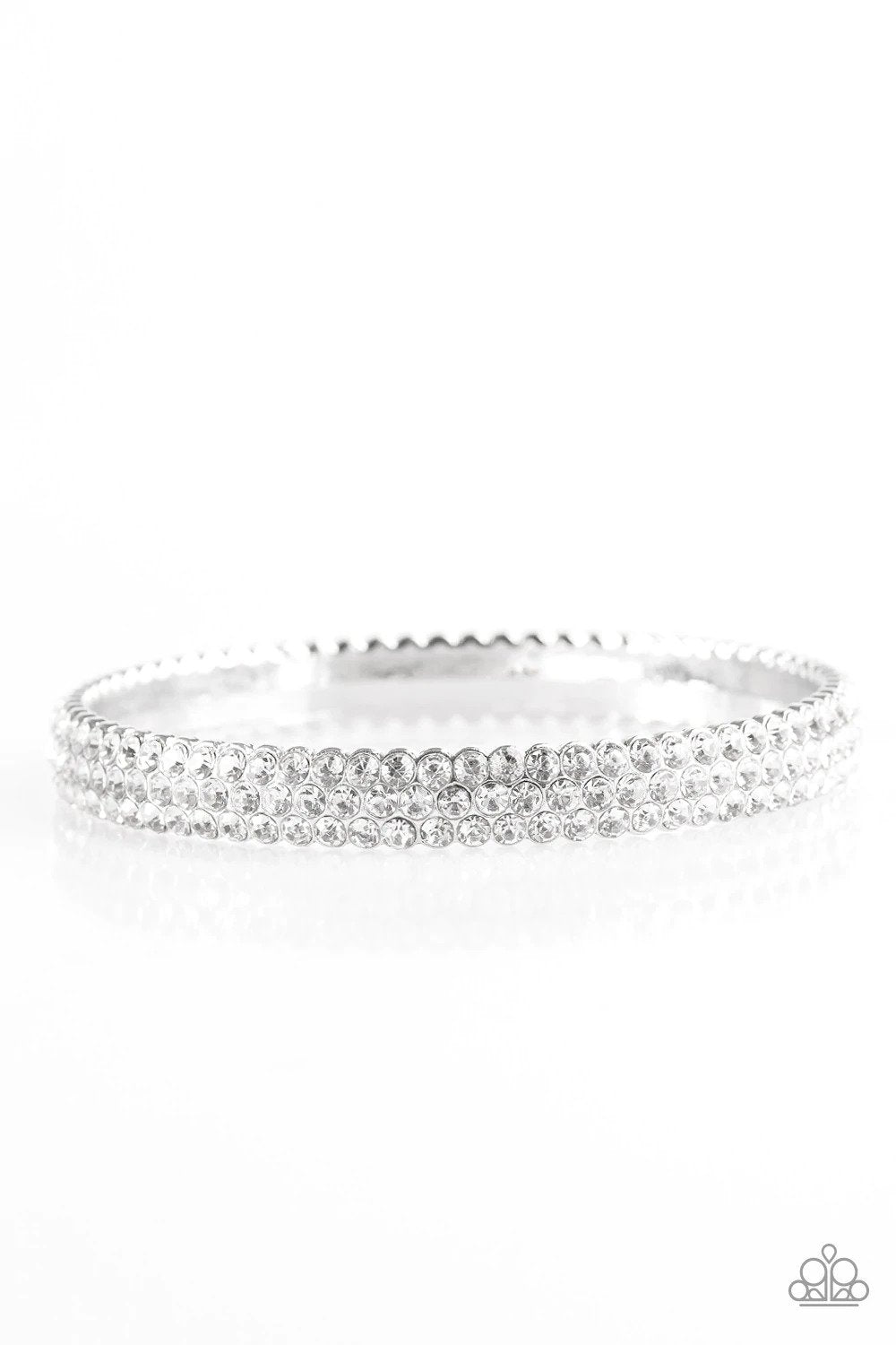 Ballroom Bling White Rhinestone Bangle Bracelet - Paparazzi Accessories- lightbox - CarasShop.com - $5 Jewelry by Cara Jewels