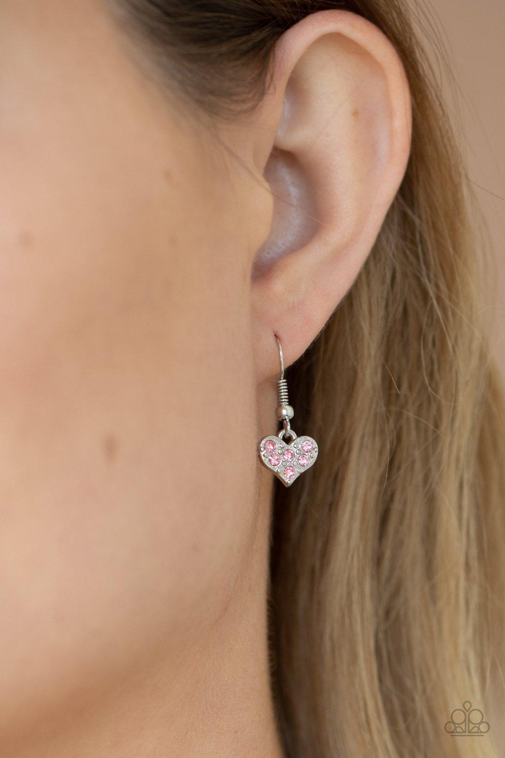Bare Your Heart Pink Rhinestone Heart Necklace - Paparazzi Accessories-free matching earrings -CarasShop.com - $5 Jewelry by Cara Jewels