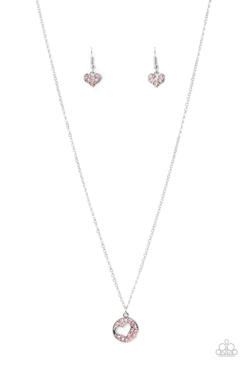 Bare Your Heart Pink Rhinestone Heart Necklace - Paparazzi Accessories - lightbox -CarasShop.com - $5 Jewelry by Cara Jewels