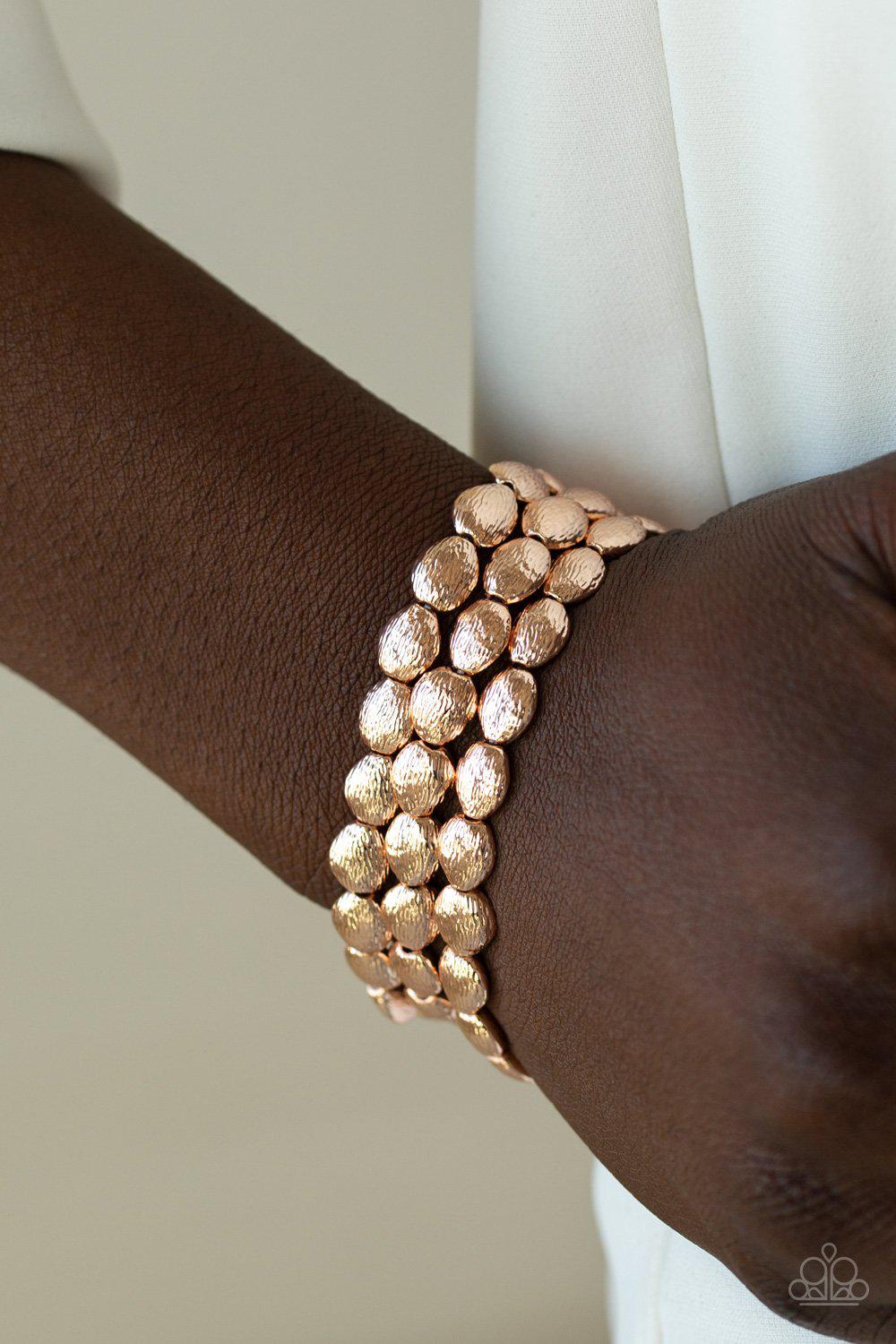 Basic Bliss Rose Gold Bracelet Set - Paparazzi Accessories- model - CarasShop.com - $5 Jewelry by Cara Jewels