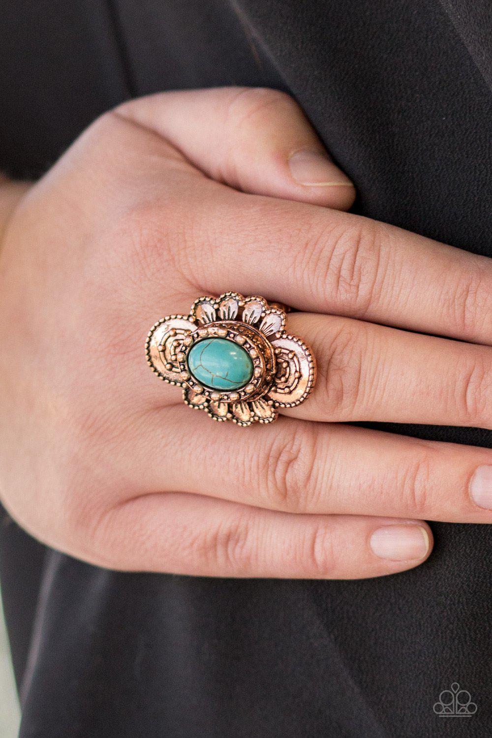Basic Element Copper and Turquoise Blue Stone Ring - Paparazzi Accessories- model - CarasShop.com - $5 Jewelry by Cara Jewels