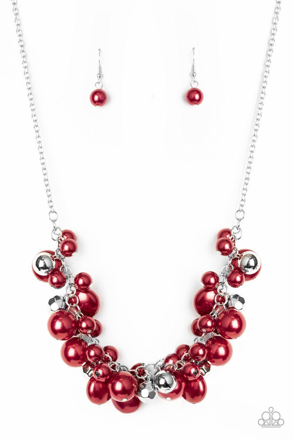 Battle of the Bombshells Red Pearl Necklace - Paparazzi Accessories Convention Exclusive-CarasShop.com - $5 Jewelry by Cara Jewels