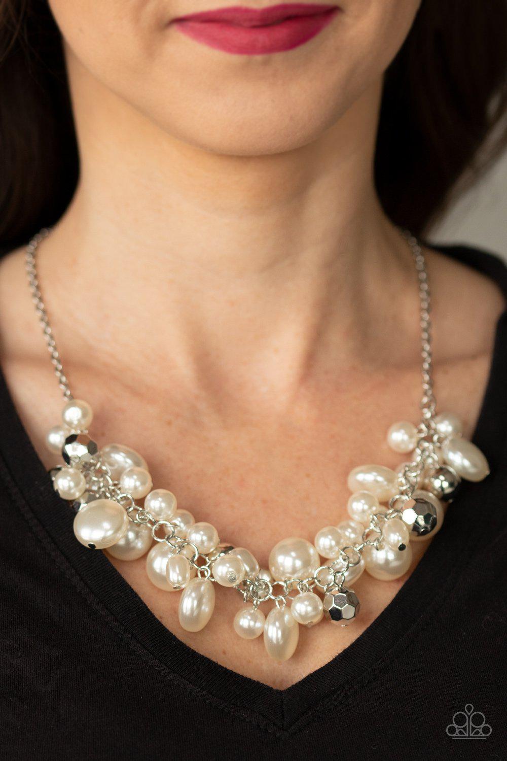 Battle of the Bombshells White Pearl Necklace - Paparazzi Accessories - model -CarasShop.com - $5 Jewelry by Cara Jewels