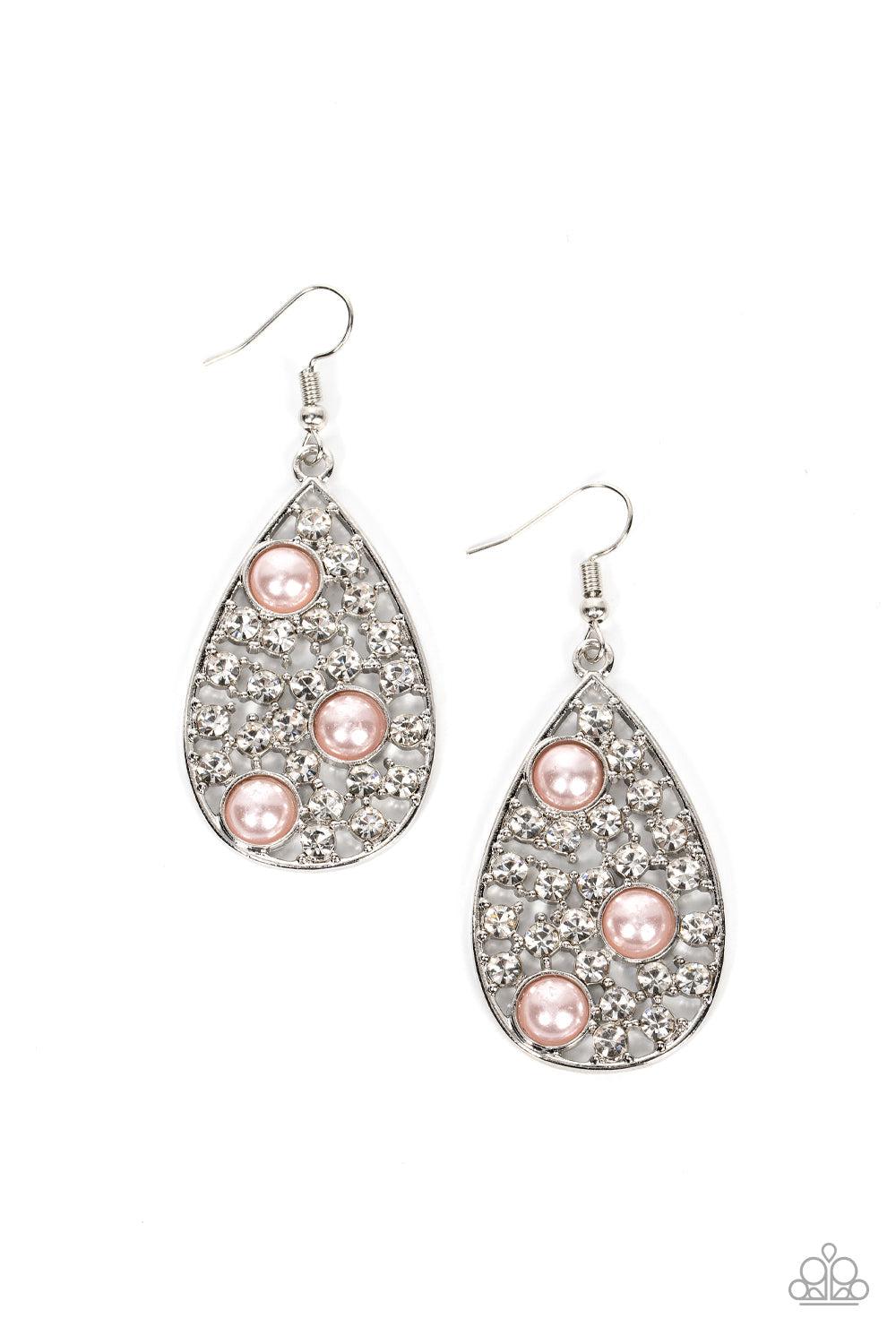 Bauble Burst Pink Pearl Earrings - Paparazzi Accessories- lightbox - CarasShop.com - $5 Jewelry by Cara Jewels