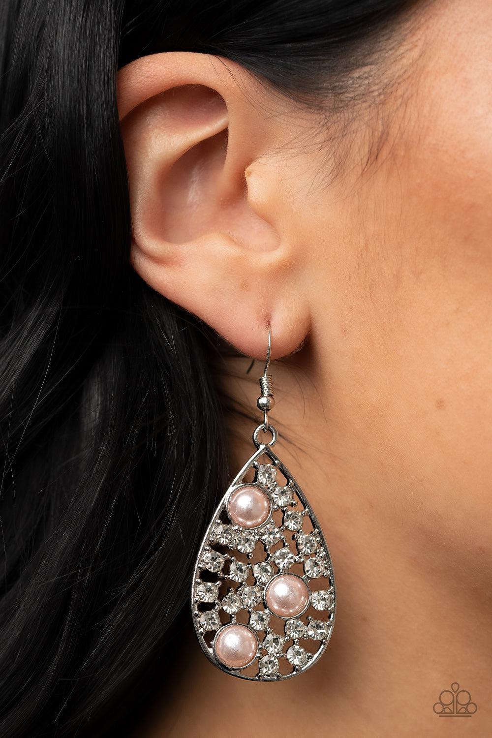 Bauble Burst Pink Pearl Earrings - Paparazzi Accessories- lightbox - CarasShop.com - $5 Jewelry by Cara Jewels
