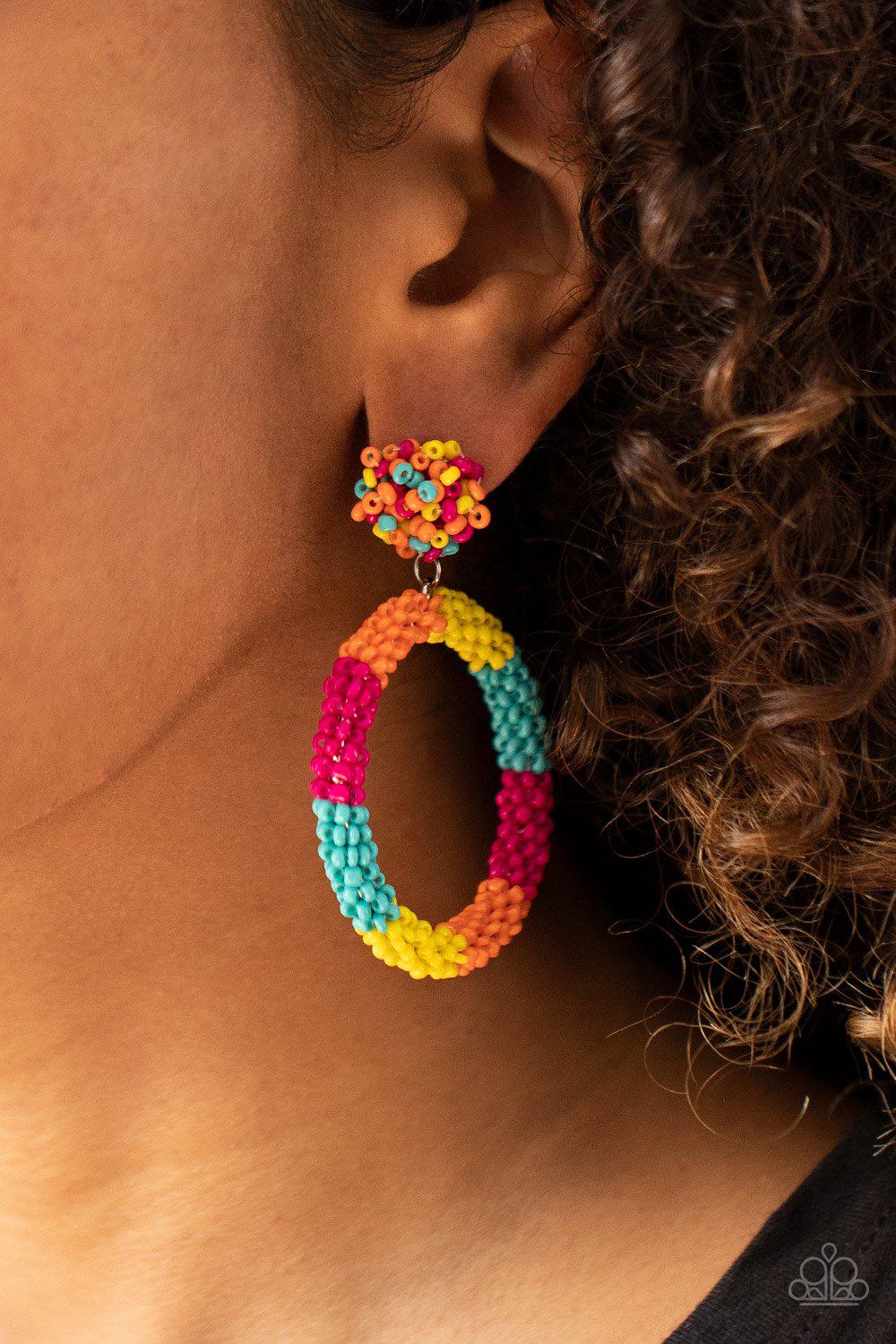 Be All You Can BEAD Multi-color Seed Bead Earrings - Paparazzi Accessories - model -CarasShop.com - $5 Jewelry by Cara Jewels