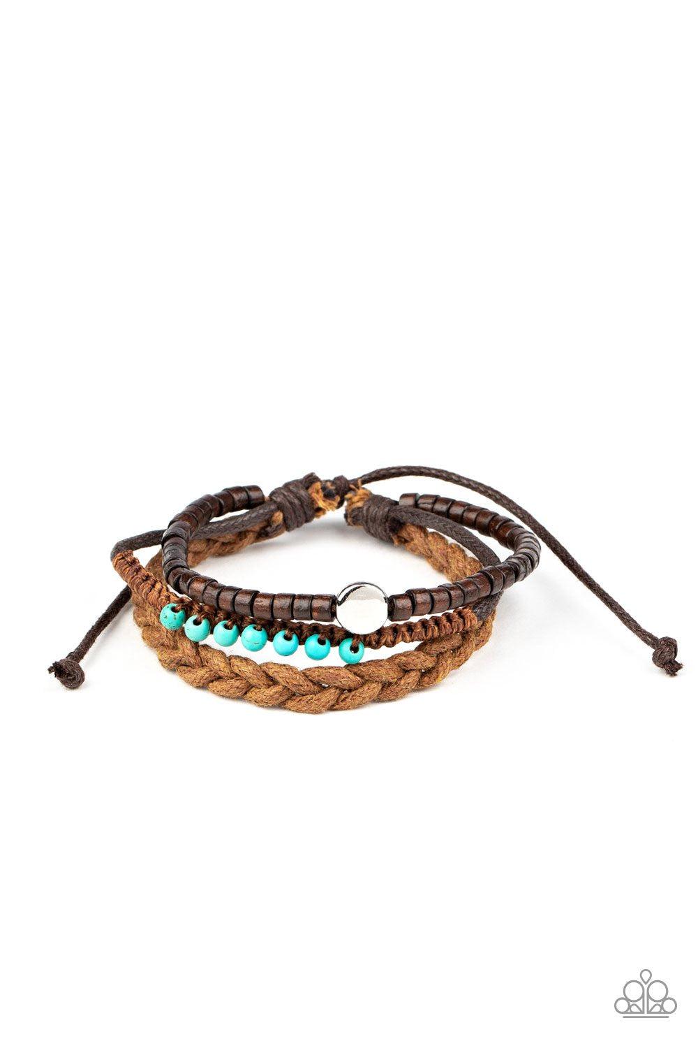 Beach Adventure Turquoise Blue Stone and Wood Bead Urban Knot Bracelet - Paparazzi Accessories-CarasShop.com - $5 Jewelry by Cara Jewels