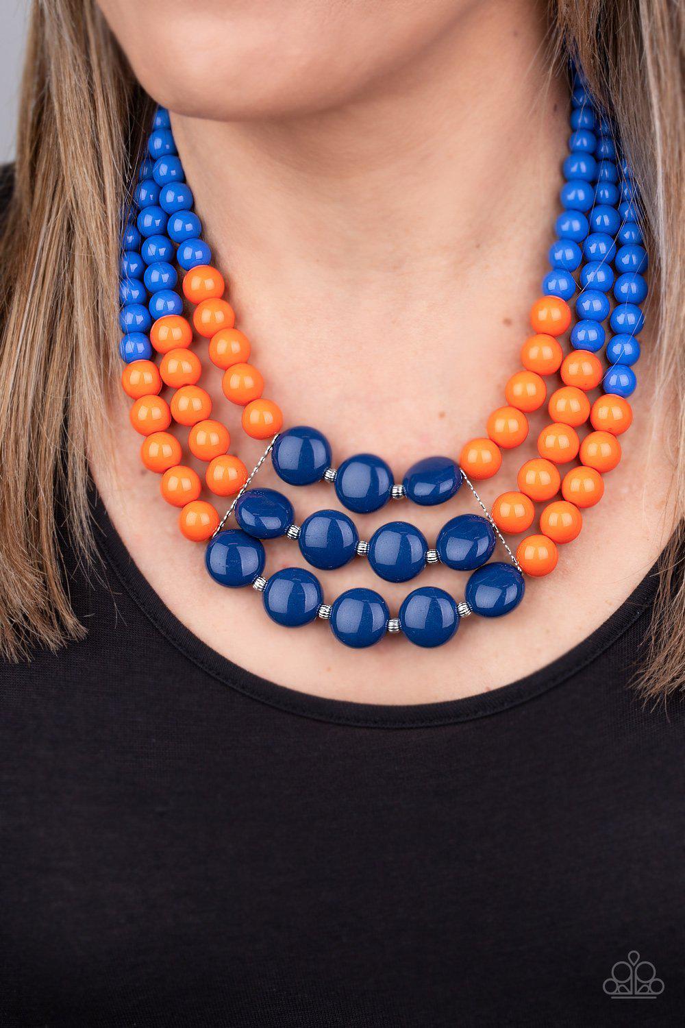 Beach Bauble Blue and Orange Necklace - Paparazzi Accessories - model -CarasShop.com - $5 Jewelry by Cara Jewels