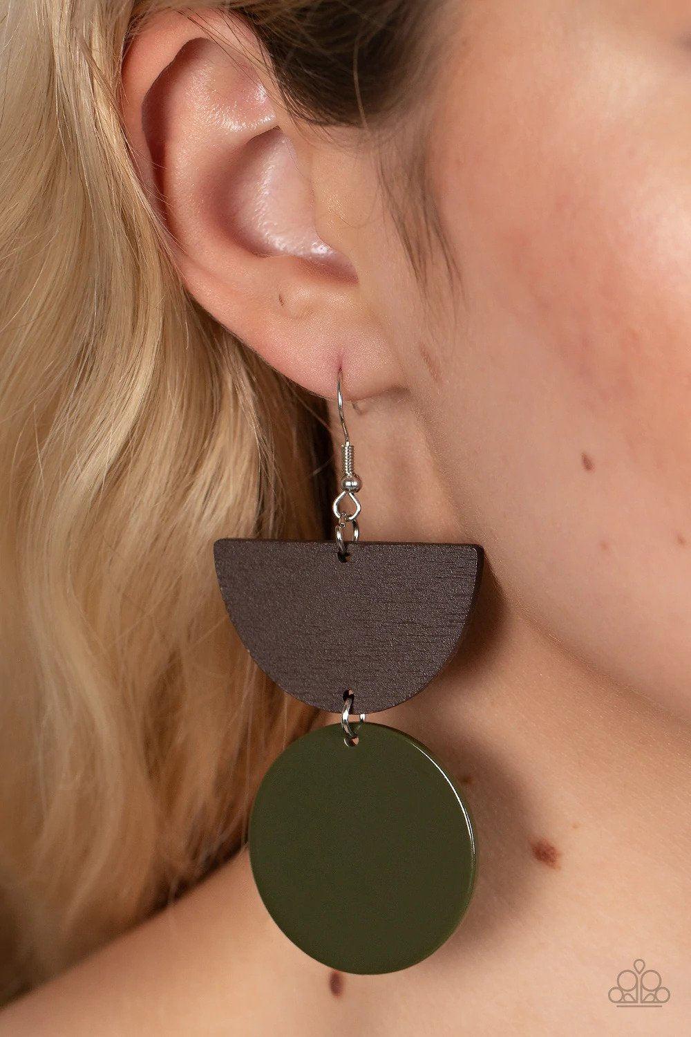 Beach Bistro Green Earrings - Paparazzi Accessories- on model - CarasShop.com - $5 Jewelry by Cara Jewels