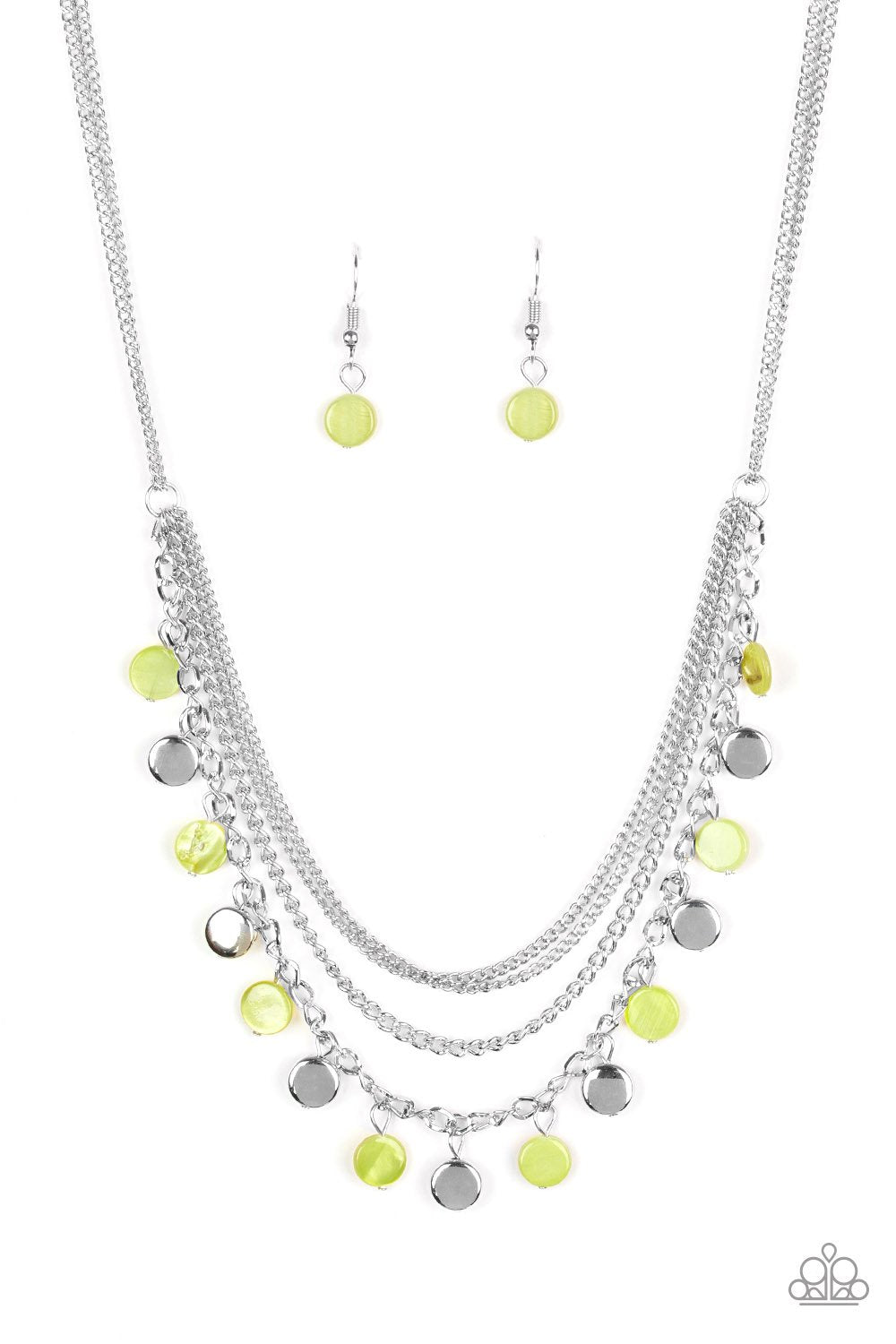 Beach Flavor Green and Silver Necklace - Paparazzi Accessories - lightbox -CarasShop.com - $5 Jewelry by Cara Jewels