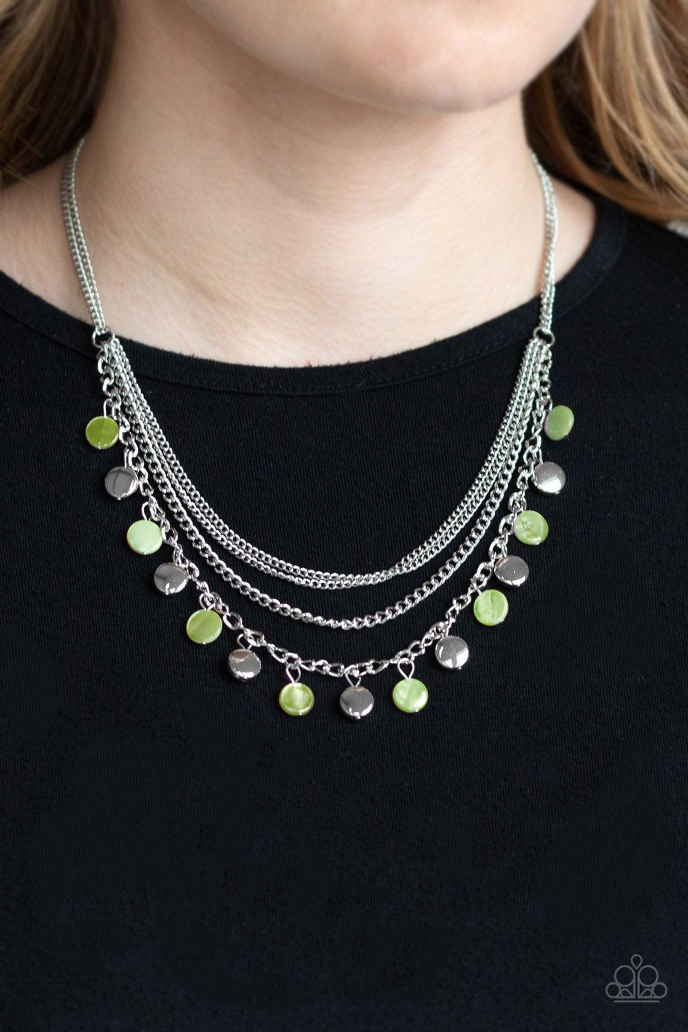 Beach Flavor Green and Silver Necklace - Paparazzi Accessories - model -CarasShop.com - $5 Jewelry by Cara Jewels