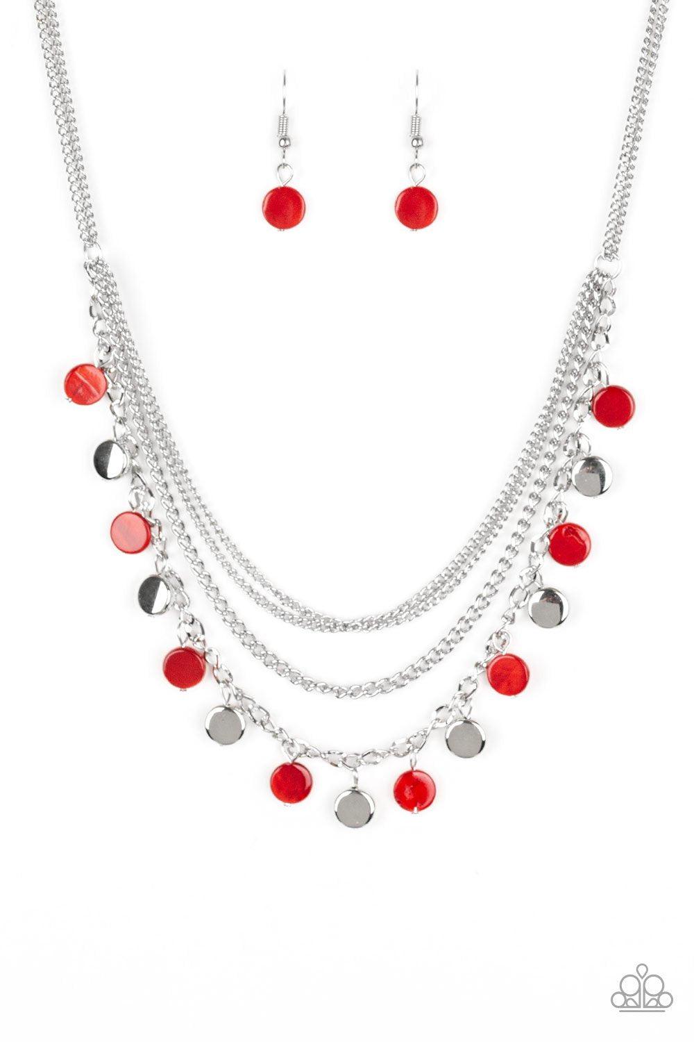 Beach Flavor Red and Silver Necklace - Paparazzi Accessories - lightbox -CarasShop.com - $5 Jewelry by Cara Jewels