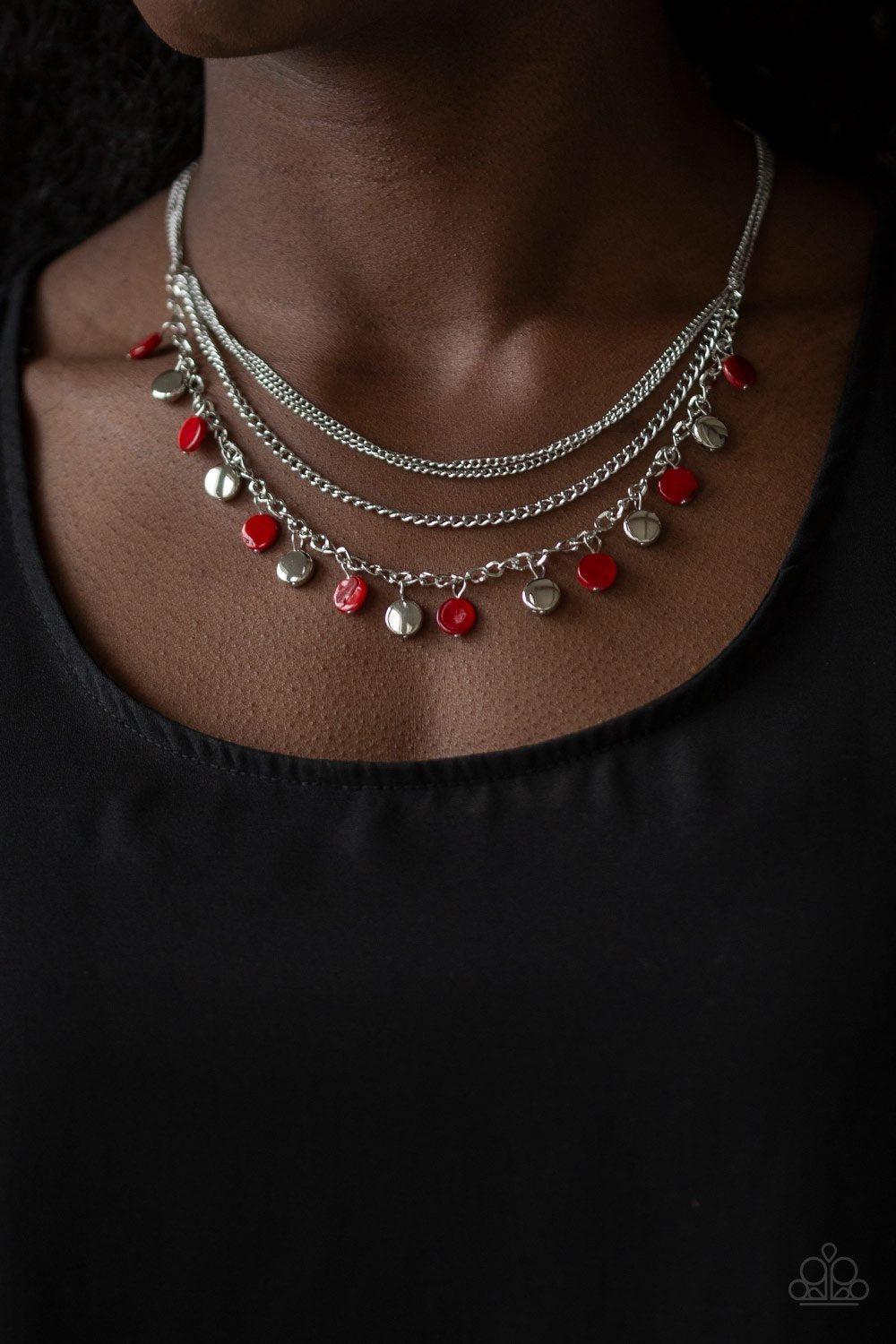 Beach Flavor Red and Silver Necklace - Paparazzi Accessories - model -CarasShop.com - $5 Jewelry by Cara Jewels