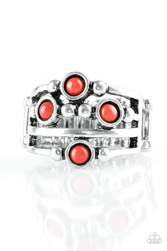 Beach House Party Red and Silver Ring - Paparazzi Accessories-CarasShop.com - $5 Jewelry by Cara Jewels