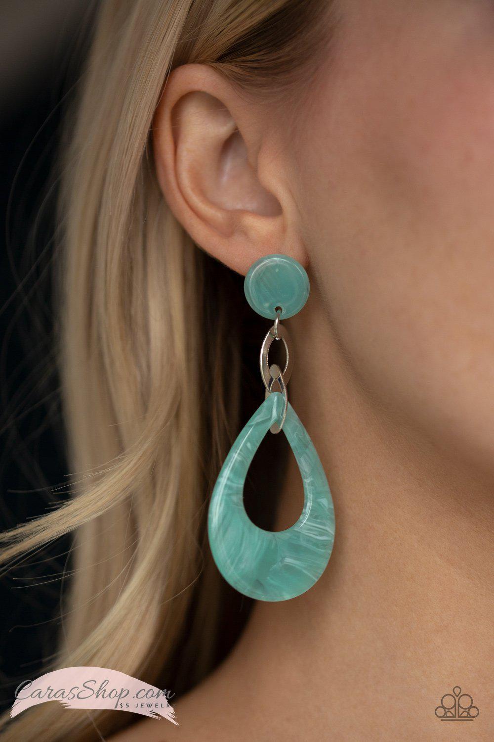 Beach Oasis - Blue Acrylic Teardrop Post Earrings - Paparazzi Accessories-CarasShop.com - $5 Jewelry by Cara Jewels