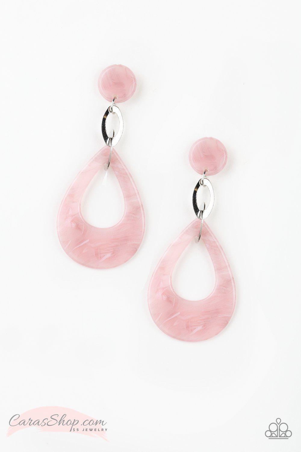 Beach Oasis - Pink Acrylic Teardrop Post Earrings - Paparazzi Accessories-CarasShop.com - $5 Jewelry by Cara Jewels