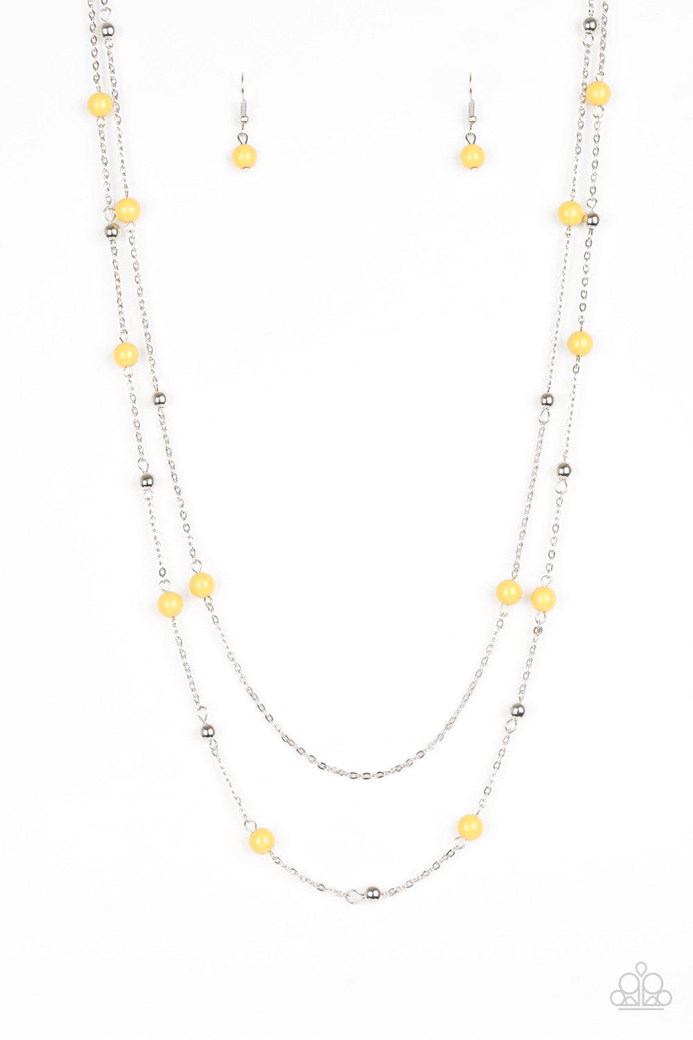 Beach Party Pageant Yellow Necklace - Paparazzi Accessories-CarasShop.com - $5 Jewelry by Cara Jewels