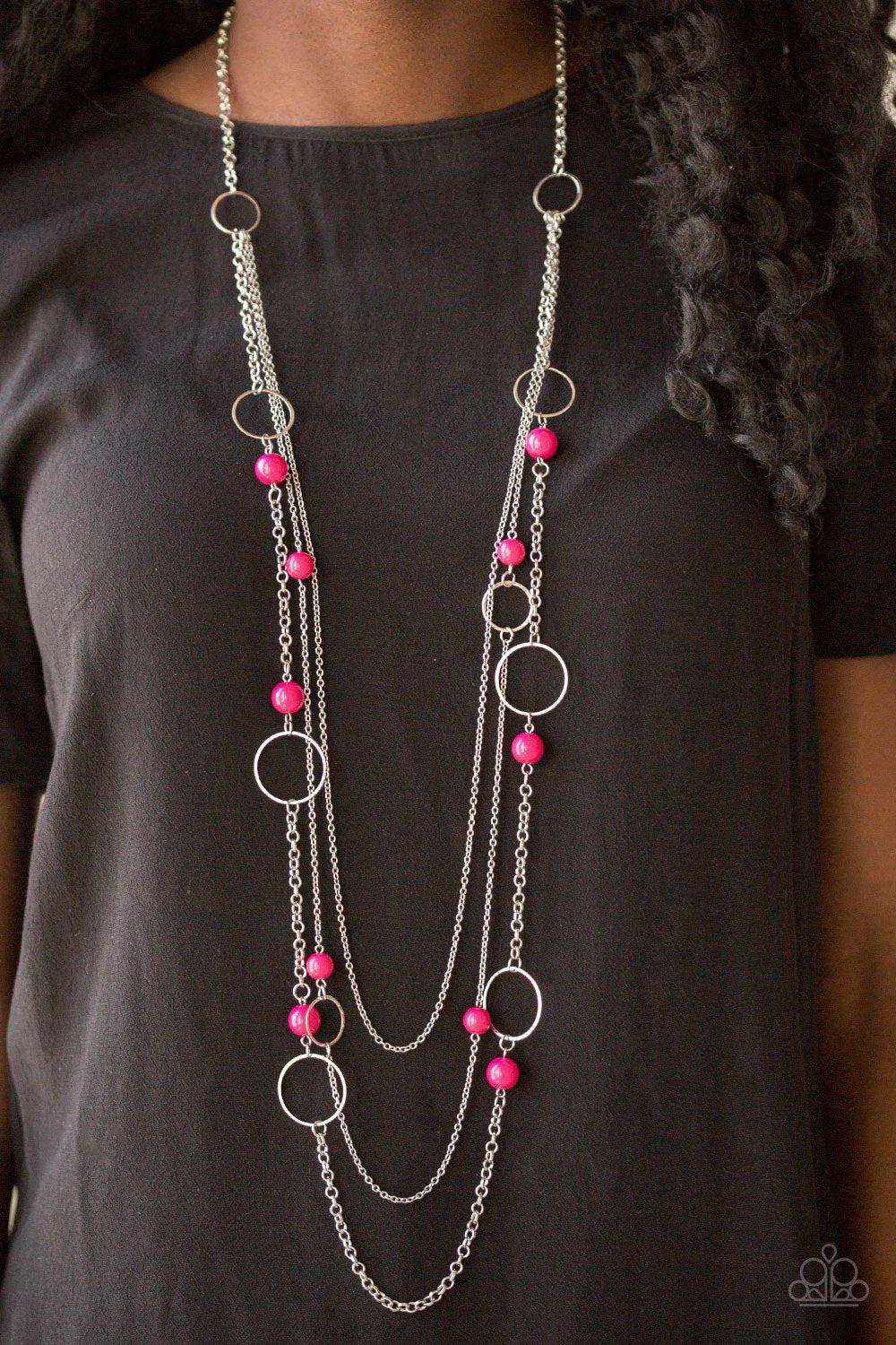 Beachside Babe Pink Necklace - Paparazzi Accessories- on model - CarasShop.com - $5 Jewelry by Cara Jewels