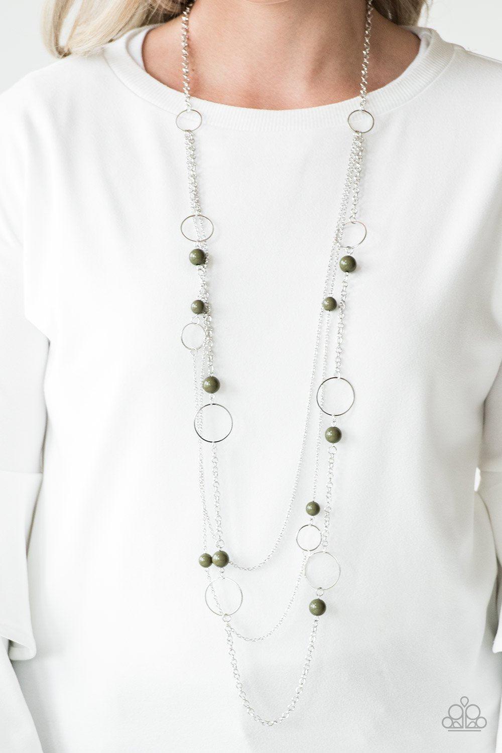 Beachside Babe Silver and Green Necklace - Paparazzi Accessories-CarasShop.com - $5 Jewelry by Cara Jewels