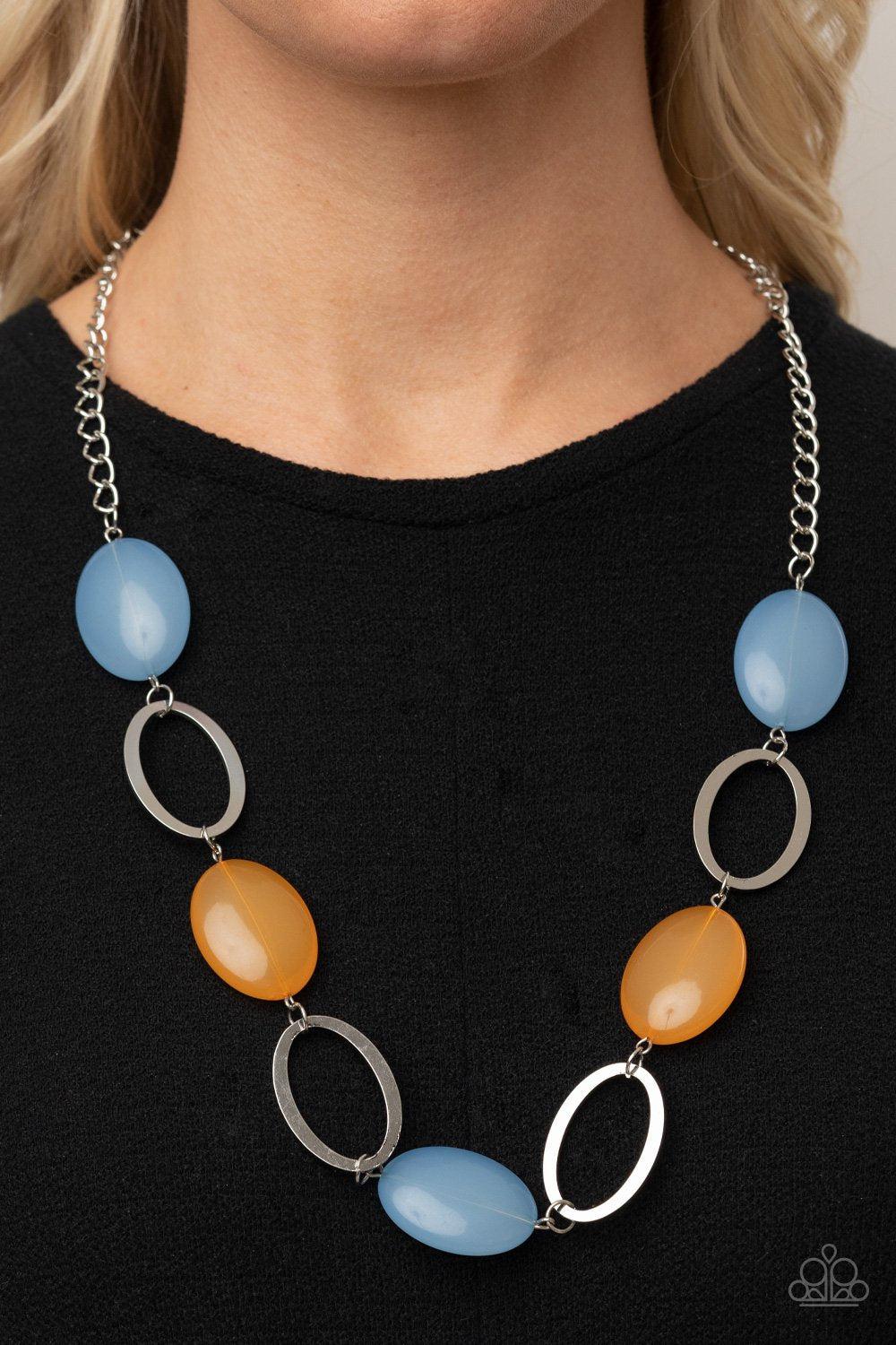 Beachside Boardwalk Multi-color Blue and Orange Necklace - Paparazzi Accessories- lightbox - CarasShop.com - $5 Jewelry by Cara Jewels