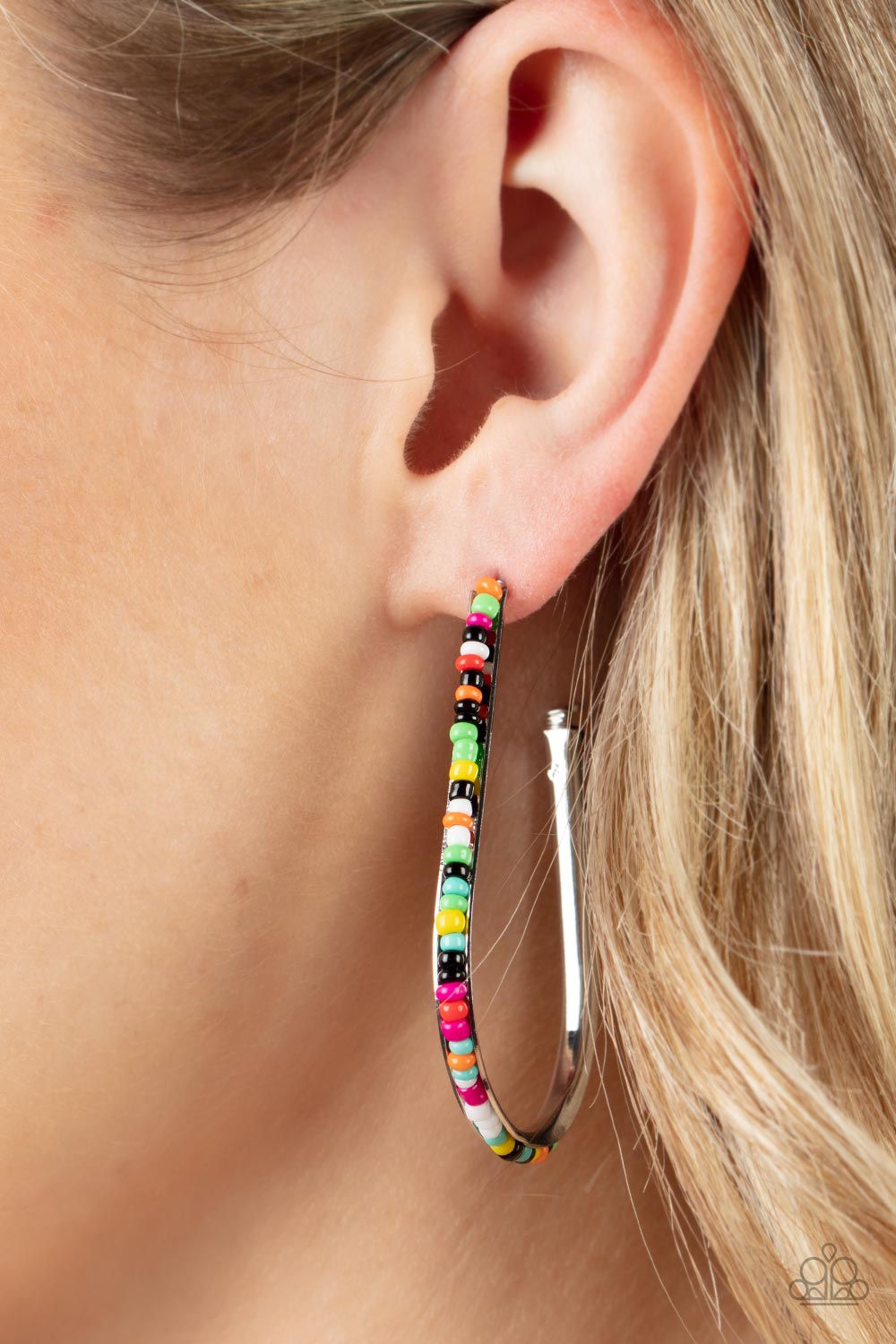 Beaded Bauble Multi Seed Bead Hoop Earrings - Paparazzi Accessories-on model - CarasShop.com - $5 Jewelry by Cara Jewels