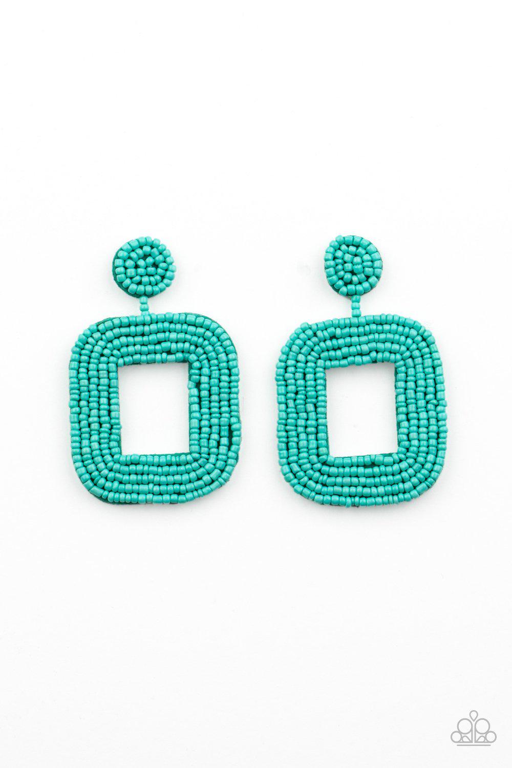 Beaded Bella Turquoise Blue Seed Bead Earrings - Paparazzi Accessories - lightbox -CarasShop.com - $5 Jewelry by Cara Jewels