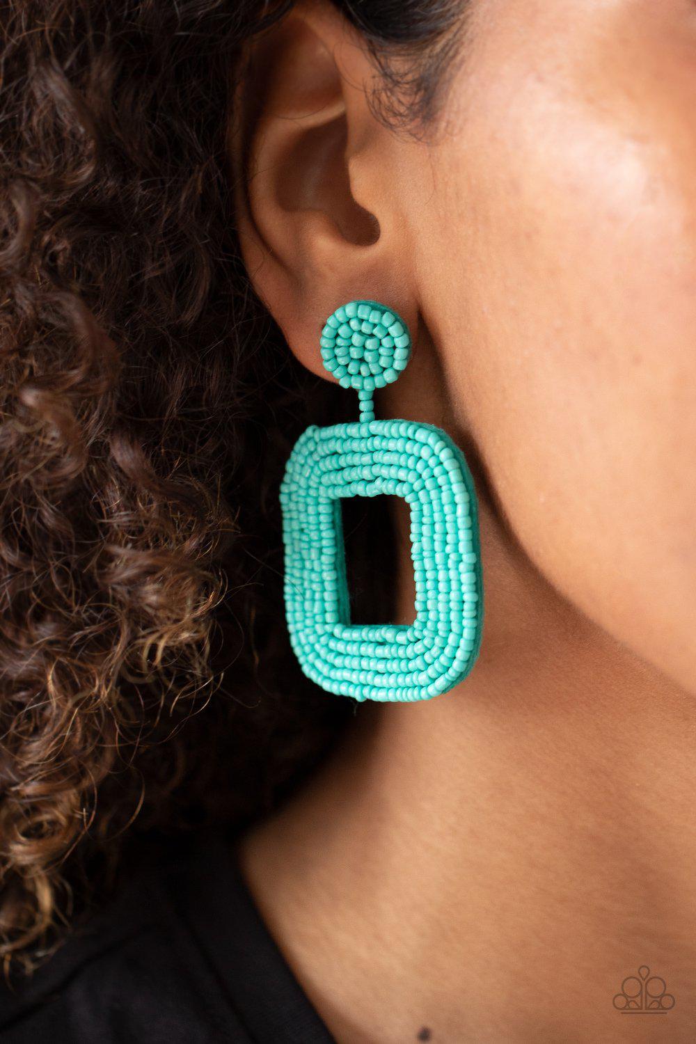 Beaded Bella Turquoise Blue Seed Bead Earrings - Paparazzi Accessories - model -CarasShop.com - $5 Jewelry by Cara Jewels