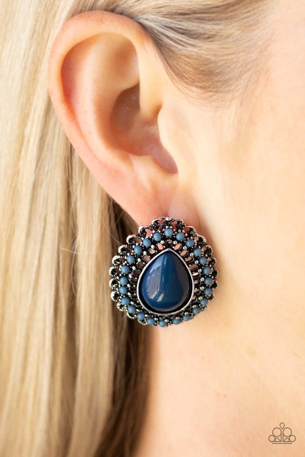 Beaded Blast Blue Post Earrings - Paparazzi Accessories - model -CarasShop.com - $5 Jewelry by Cara Jewels