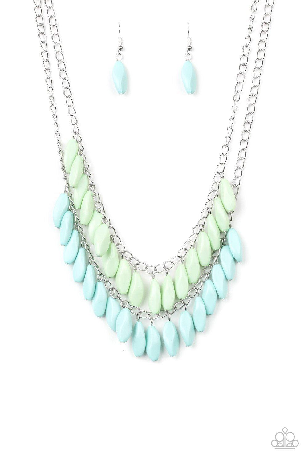 Beaded Boardwalk Blue and Green Necklace - Paparazzi Accessories-CarasShop.com - $5 Jewelry by Cara Jewels