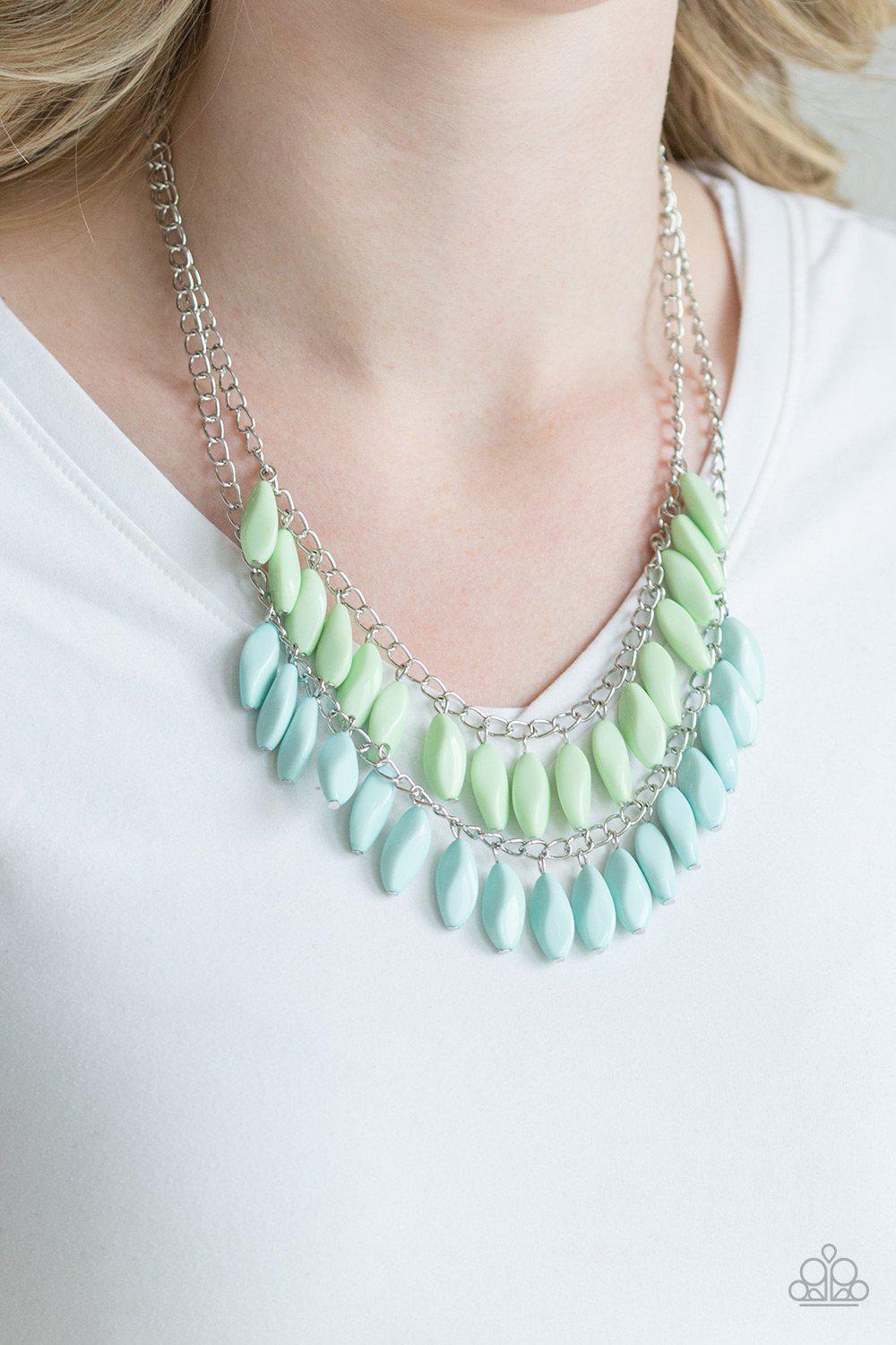 Beaded Boardwalk Blue and Green Necklace - Paparazzi Accessories-CarasShop.com - $5 Jewelry by Cara Jewels