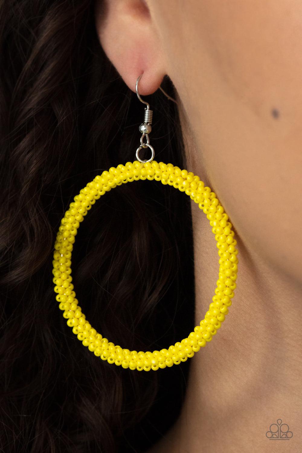 Beauty and the BEACH Yellow Seed Bead Earrings - Paparazzi Accessories-on model - CarasShop.com - $5 Jewelry by Cara Jewels