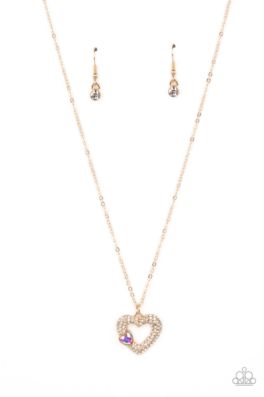 Bedazzled Bliss Multi & Gold Heart Necklace - Paparazzi Accessories- lightbox - CarasShop.com - $5 Jewelry by Cara Jewels