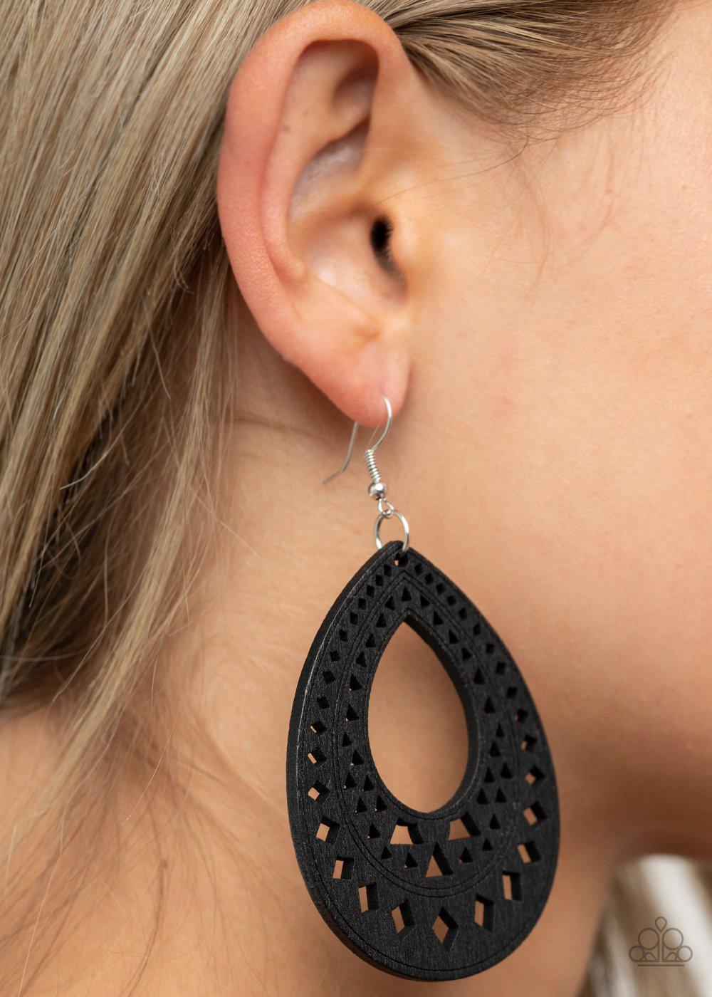 Belize Beauty Black Wood Earrings - Paparazzi Accessories-CarasShop.com - $5 Jewelry by Cara Jewels