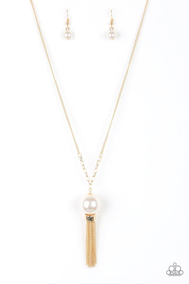 Belle of the BALLROOM Gold &amp; Pearl Necklace - Paparazzi Accessories- lightbox - CarasShop.com - $5 Jewelry by Cara Jewels